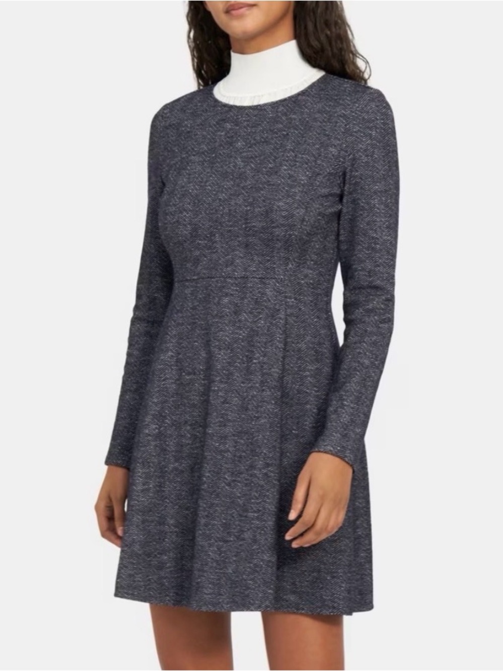 Theory Albita Navy White Chevron Wool Dress
